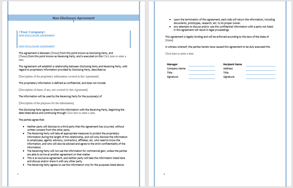 Non-Disclosure Agreement Template