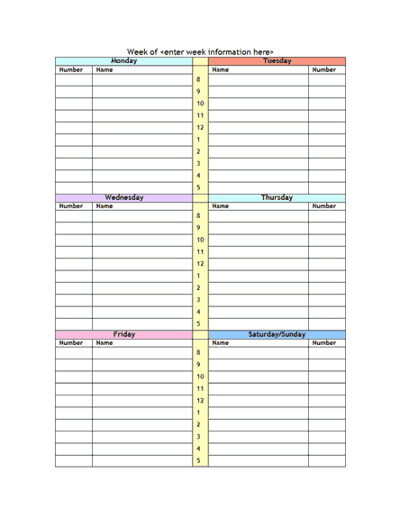 weekly calendar template. weekly planner template