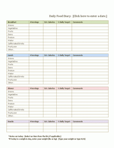 Free online food diary template