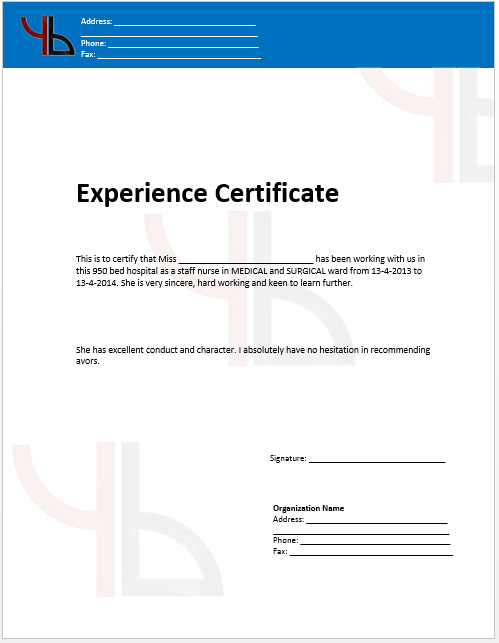 Work Certificate Template Pdf Experience-Certificate-Template