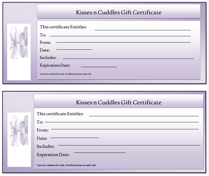 Kisses N Cuddles Gift Certificate Template