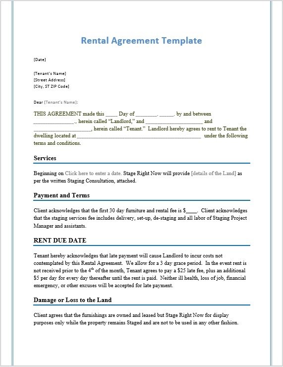 Rental Agreement Templates Word Templates for Free Download