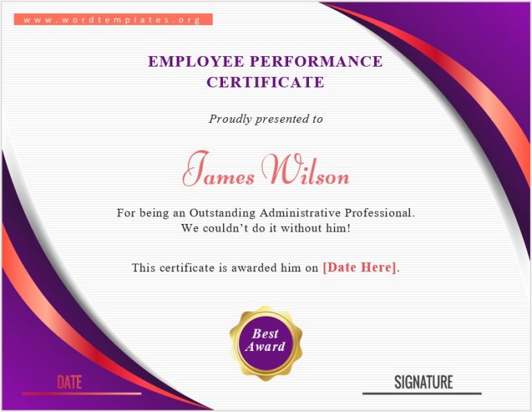 Employee Performance Certificate Template | Word Templates for Free ...