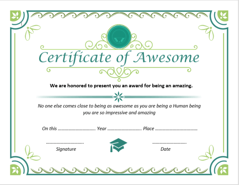 Certificate of Awesomeness Templates | Word Templates for Free Download