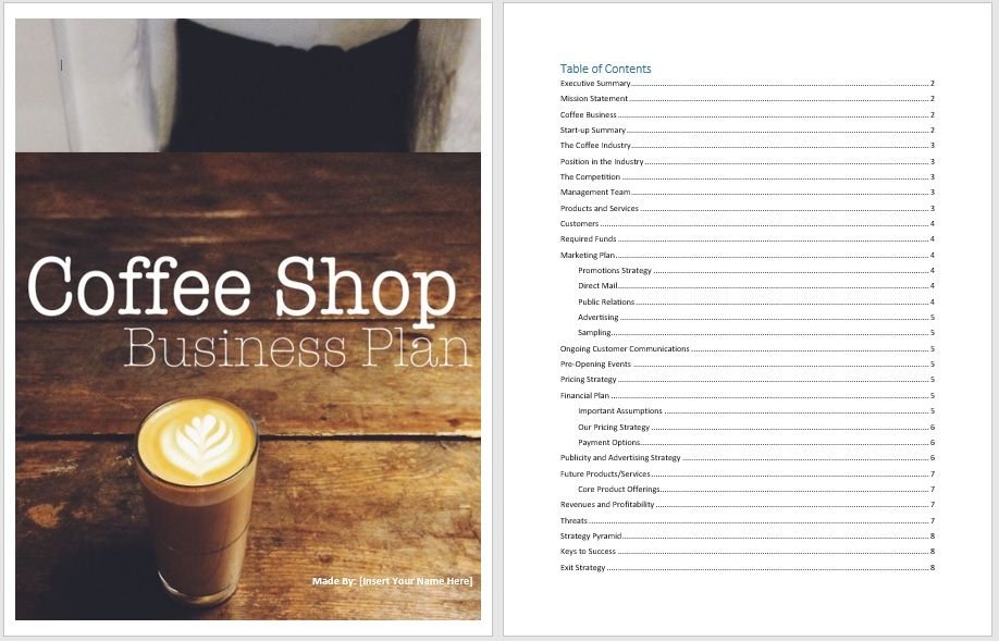 business plan template coffee shop free