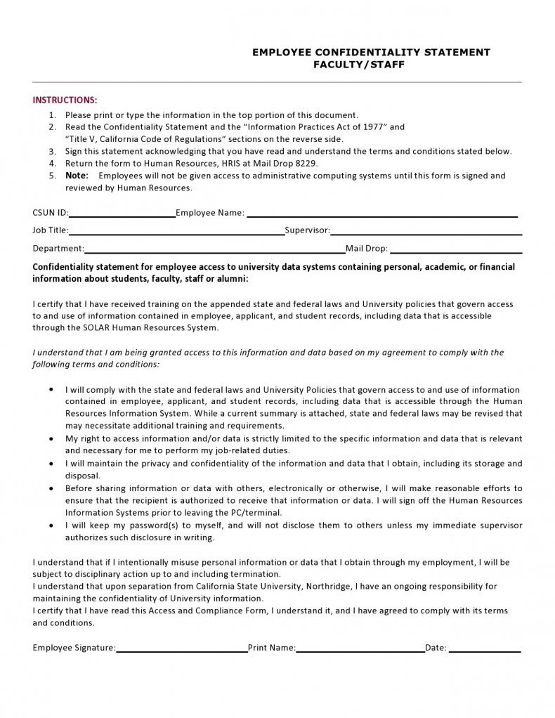 confidentiality statement template 10