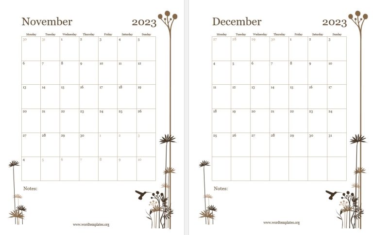 Printable Calendar Templates - Word Templates for Free Download